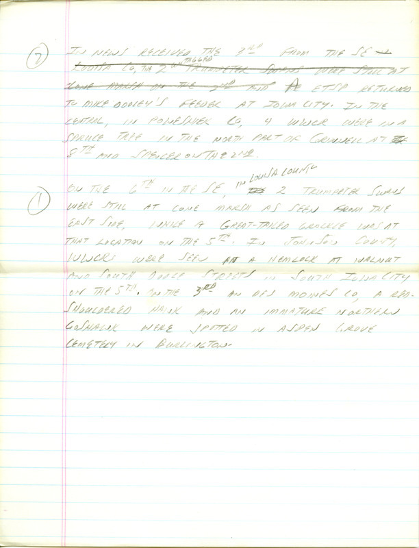 Email for the Iowa RBA for March 2, 1998. Highlights include Eurasian Collared Dove, Woodcock and Turkey Vultures. Includes hand written notes in preparation for next week's update.