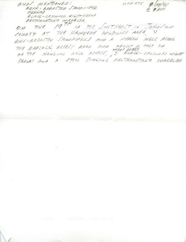 Email for the Iowa RBA for August 17, 1998. Highlights include Red-necked Phalarope, Snowy Egret, and Piping Plover. Includes notes for updates for August 18, and August 19.