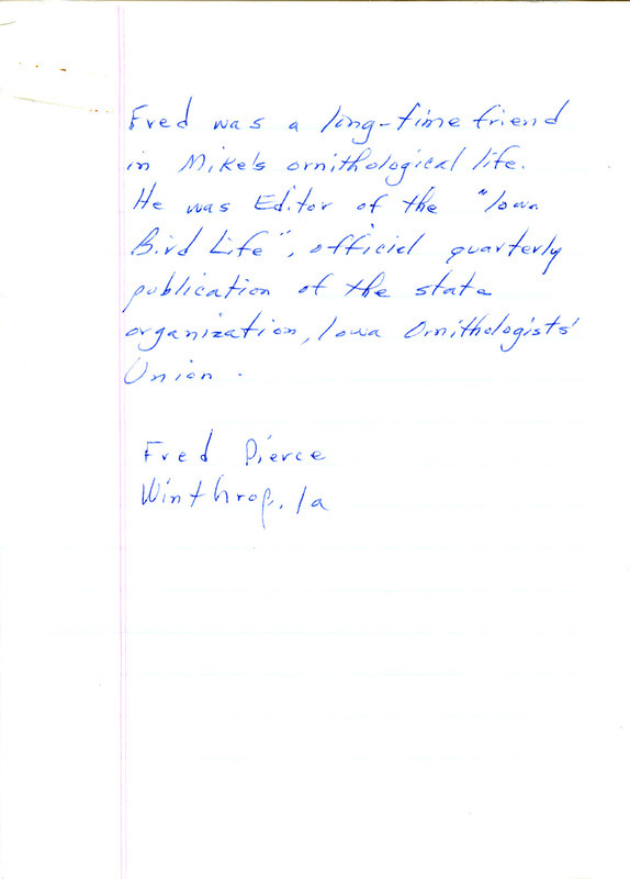 Letter from Fred Pierce to Oscar Allert dated May 20, 1939. Pierce returns some stamps to Allert, discusses how busy he has been lately, and mentions that they should write a couple of articles about their most recent bird trip.