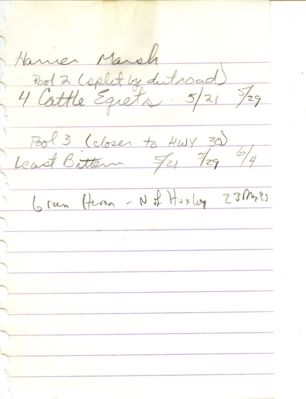 Spring report of birds contributed by an unknown birdwatcher. This item was submitted past the deadline for the Iowa Ornithologists' Union Quarterly field report of spring 1997.