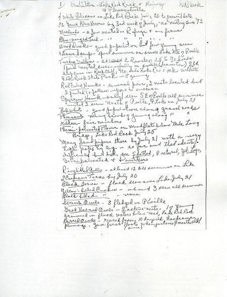Bird sighting field notes compiled by Gladys Black. This item was used as supporting documentation for the Iowa Ornithologists' Union Quarterly field report for the summer of 1976.