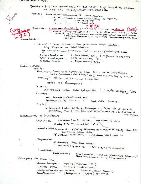 Report of bird sightings from various trips during the fall of 1978, submitted by Thomas K. Shires. This item was used as supporting documentation for the Iowa Ornithologists' Union Quarterly field report of fall 1978.