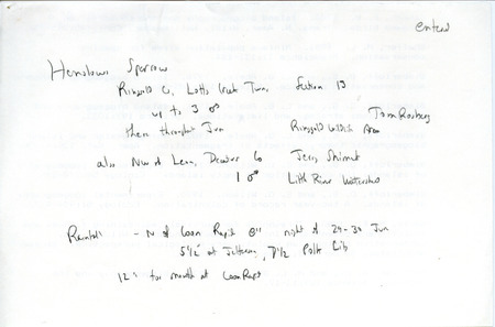 Field reports for the summer of 1986, submitted by James J. Dinsmore. This item was used as supporting documentation for the Iowa Ornithologists' Union Quarterly field report of summer 1986.