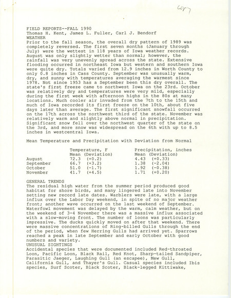 Quarterly field report for the fall of 1990.