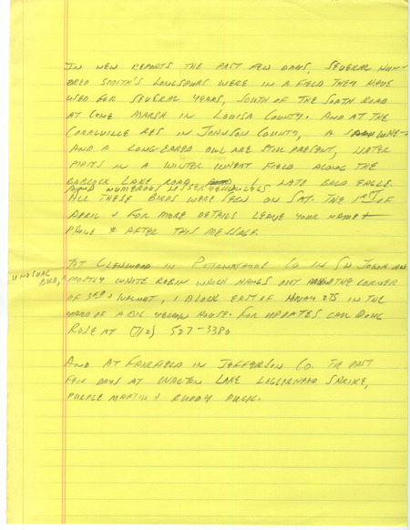 Notes for the Iowa Birdline update for March 27, 1989. Highlights include migration reaching full swing for waterfowl and early passerines and the sighting of a mostly white American Robin.
