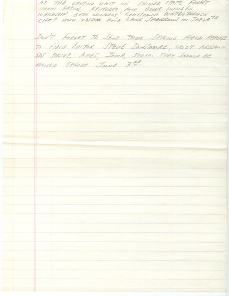 Notes for the Iowa Birdline update for May 30, 1989. Highlights include Western Kingbirds, Least Terns and a Piping Plover.