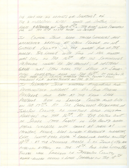 Notes for the Iowa Birdline update for June 19, 1989. Highlights include nesting Great-tailed Grackles and Worm-eating Warblers.
