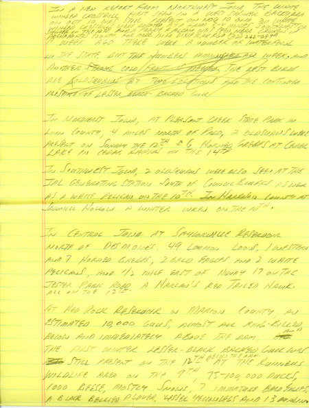 Notes for the Iowa Birdline update for November 13, 1989. Highlights include White-winged Crossbills at Spencer and a Lesser Black-backed Gull and thousands of Ring-billed Gulls at Lake Red Rock.