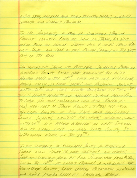 Notes for the Iowa Birdline update for April 30, 1990. Highlights of the update include sightings of a White-faced Ibis, a Little Blue Heron, a Peregrine Falcon, and a pair of Cinnamon Teals. Also of note was a brief appearance of a Snowy Plover and the presence of several species of shorebirds, Ducks, and Warblers.