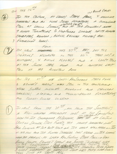 Email of Iowa Birdline updates for May 25, 1992. The highlights for the update include sightings of Sandhill Cranes, a Buff-breasted Sandpiper and an immature Bald Eagle. Also included are handwritten notes with sightings of a Red-necked Phalarope, Least Tern and nine Ruddy Turnstones.
