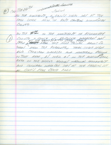 Email for the Iowa Birdline update for June 27, 1994. Highlights include a Yellow-crowned Night Heron, Least Tern, Piping Plover and Prairie Warbler. Includes hand written notes in preparation for next week's update.