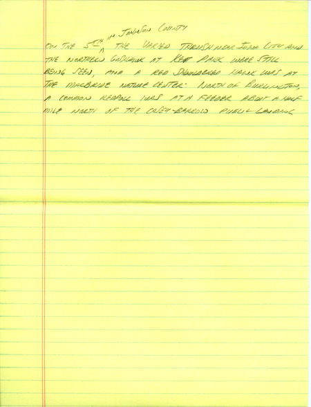 Email for the Iowa Birdline update for January 31, 1994. Highlights include Red Crossbill, Prairie Falcon, Snowy Owl and Varied Thrush. Includes hand written notes in preparation for next week's update.