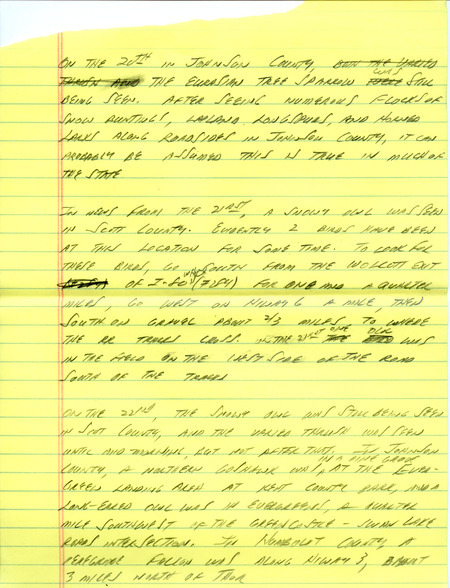 Email for the Iowa Birdline update for January 17, 1994. Highlights include the sighting of a Varied Thrush. Includes hand written notes in preparation for next week's update.