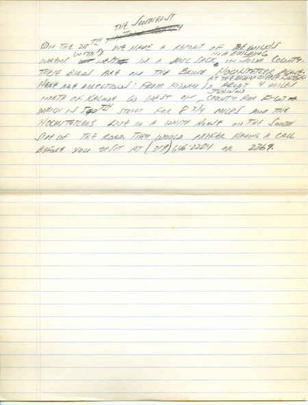 Iowa RBA update for April 24-26, 1995. Highlights of the update include sightings of a Reeve (female Ruff), Fish Crows, Sandhill Crane, and Cinnamon Teal. Also included are handwritten notes for the next week's update with sightings of a Bewick's Wren nest, Pine Warbler and a Peregrine Falcon.