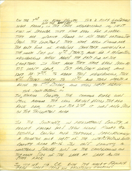 Email for the Iowa Birdline update for February 27, 1995. Highlights of the update include sightings of two female Pine Grosbeaks, the continued presence of the Common Eider, a Ross' Goose and a Golden Eagle. Also included are handwritten notes for the next week's update with sightings of a family of three Trumpeter Swans and a Northern Shrike.