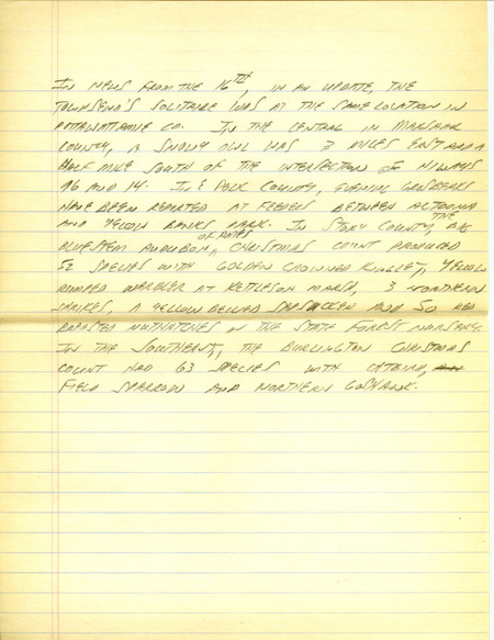 Iowa RBA update for December 11, 1995. Highlights of the update include sightings of a Black-billed Magpie, Common Redpoll, Prairie Falcon and a pair of Evening Grosbeaks. Also included are handwritten notes for the next week's update with sightings of a Golden-crowned Kinglet and a Yellow-rumped Warbler.