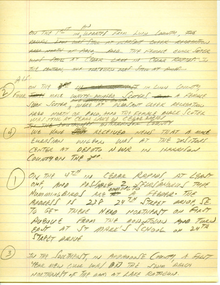 Iowa RBA update for October 30-31, 1995. Highlights of the update include sightings of a female Black Scoter, Pacific Loon, Red-throated Loon, Common Redpoll, White-winged Scoter, American Avocet and an adult male Long-tailed Duck. Also included are handwritten notes for the next week's update with sightings of a male Eurasian Wigeon and a first year Mew Gull.