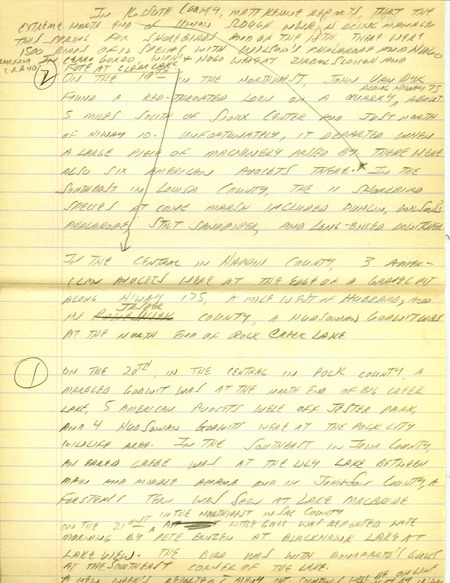 Iowa RBA update for April 15, 1996. Highlights of the update include sightings of two female Surf Scoters, Cattle Egrets, Great-tailed Grackles and a Hudsonian Godwit. Also included are handwritten notes for the next week's update with sightings of the first Orange-crowned Warbler of the season, Louisiana Waterthrush and a Yellow-throated Warbler.