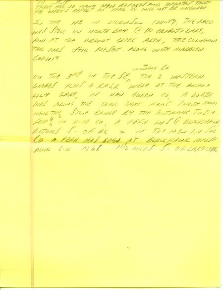 Iowa RBA update for April 28, 1997. Highlights of the update include sightings of a Long-tailed Duck and a Cinnamon Teal as well as the continued presence of a Red-throated Loon and a Pacific Loon. Also included are handwritten notes for the next week's update with sightings of a White-winged Dove, Western Grebes, and Greater Prairie-Chickens.