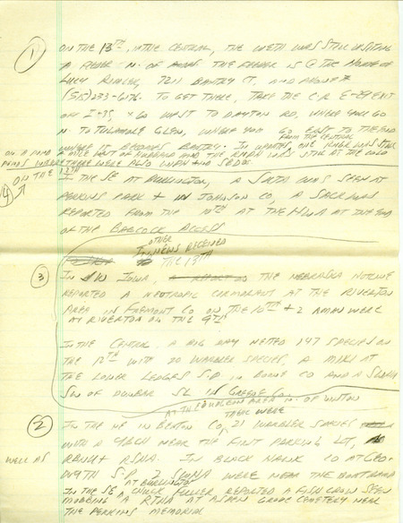 Iowa RBA update for May 12, 1997. Highlights of the update include sightings of a Black-throated Gray Warbler and nesting Black-billed Magpies as well as the continued presence of a White-winged Dove. There were numerous other observations, including a Prairie Warbler, a Marbled Godwit, a light-phase Ferruginous Hawk, a Red-throated Loon, and a Pacific Loon. Also included are handwritten notes for the next week's update with sightings of a Western Tanager and a Fish Crow.