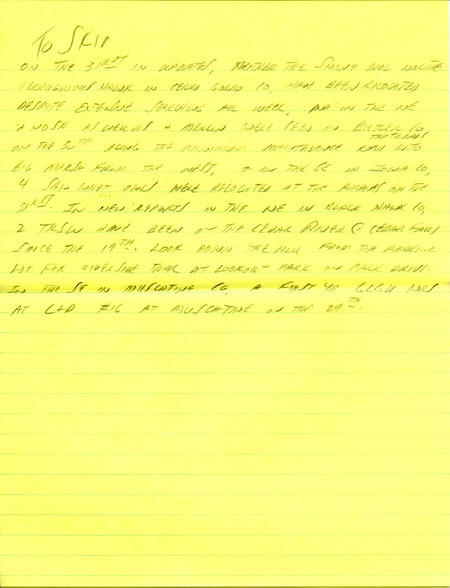 Email for the Iowa RBA for January 26, 1998. Highlights include Snowy Owl, Varied Thrush, Glaucous Gull, Thayer's Gull, Lesser Black-backed Gull and Eurasian Collared Dove. Includes hand written notes in preparation for next week's update.
