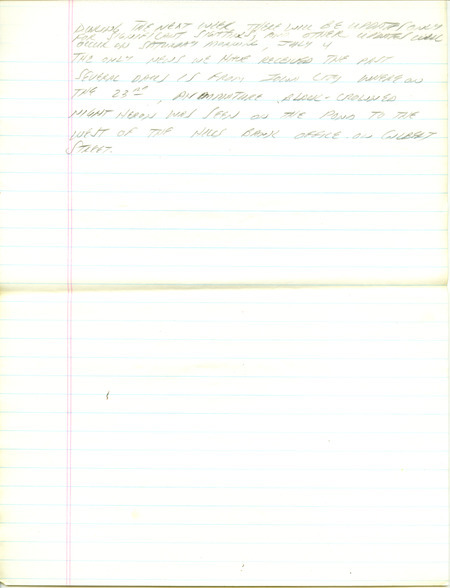 Notes for the Iowa RBA for June 22, 1998. Highlights include Western Kingbird, Upland Sandpiper, and Eurasian Tree Sparrow. Includes notes for updates for June 23 and hand written notes in preparation for next week's update.