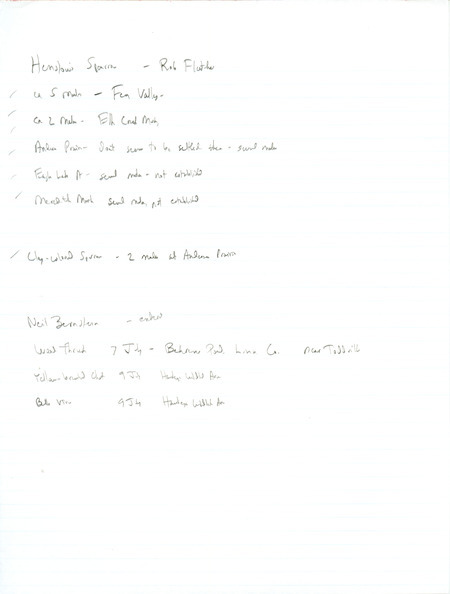 An annotated list of birds sighted by Rob Fletcher. This item was used as supporting documentation for the Iowa Ornithologists' Union Quarterly field report of summer 1999.