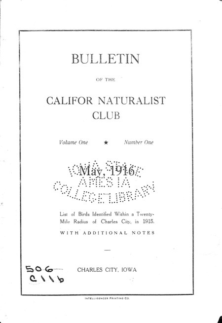 List of birds identified within a twenty-mile radius of Charles City, in 1915. With additional notes.