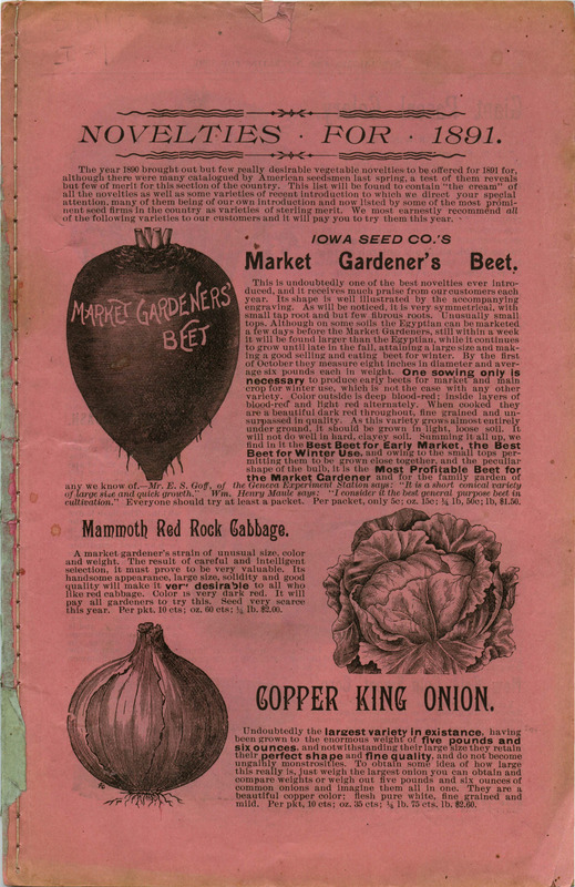 Iowa Seed Company catalog, 1891 Iowa Seed and Nursery Pamphlets