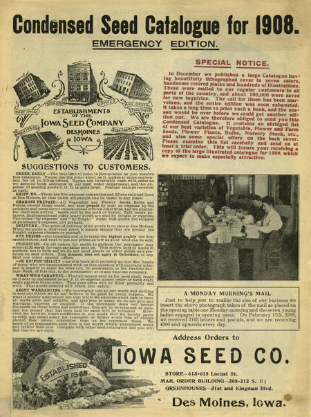 Iowa Seed Company catalog emergency edition, 1908