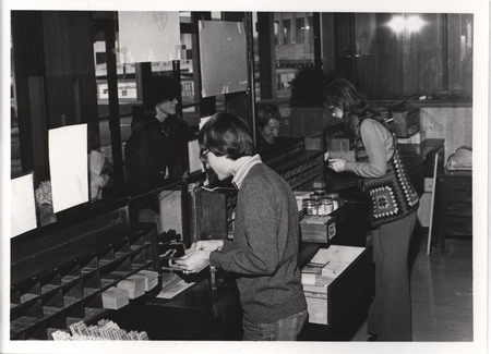 Photograph of two ticket windows outside of Stephens Auditorium.