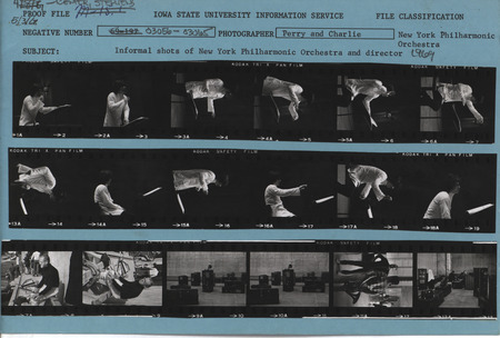 Informal photos of the New York Philharmonic Orchestra and its director at C.Y. Stephens Auditorium.