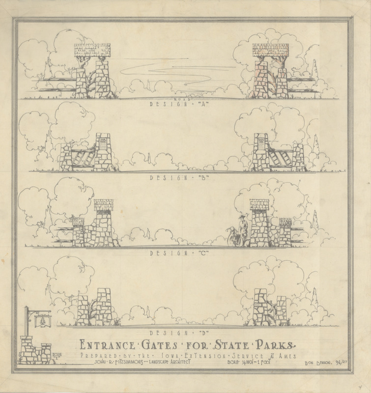 A drawing of the potential entrance gates for Iowa state parks.