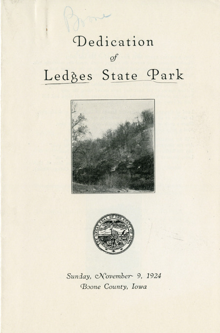 A dedication program for Ledges State Park.