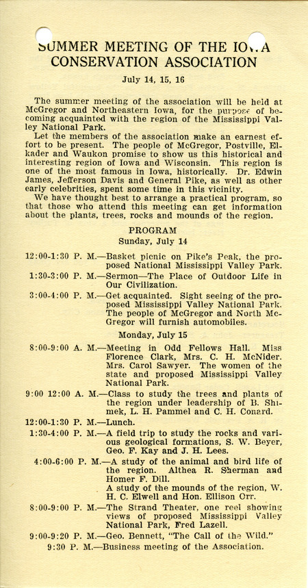 A program for the summer meeting of Iowa Conservation Association in 1918.