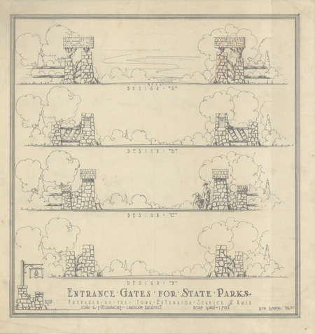 A drawing of the potential entrance gates for Iowa state parks.