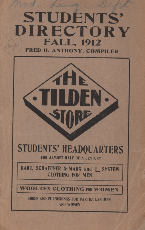 This directory from Iowa State College for the fall 1912 semester contains lists of students, faculty, university offices and clubs, and religious services. Advertisements for community businesses appear throughout the directory along with an academic calendar, map of the campus and local community, athletics information, and general college history and information.