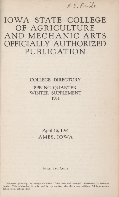 This directory from Iowa State College for the spring 1931 quarter contains lists of students and faculty.