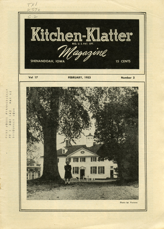 Kitchen-Klatter began as a half-hour radio show with Leanna Driftmier sharing household tips, recipes, and childrearing advice among other topics. The radio show aired from 1926 to 1986, making it the longest-running homemaker program in the history of radio. Kitchen-Klatter magazine was issued monthly from 1936 to 1986 and at one point had a circulation of 150,000. (Issues for 1952 are v. 17, and issues for 1954 are v. 18. Issues for 1953 are being called v. 17/18 since they are marked as v. 18, n. 01; v. 17, n. 02; v. 18, n. 3; v. 17, n. 04-12.)
