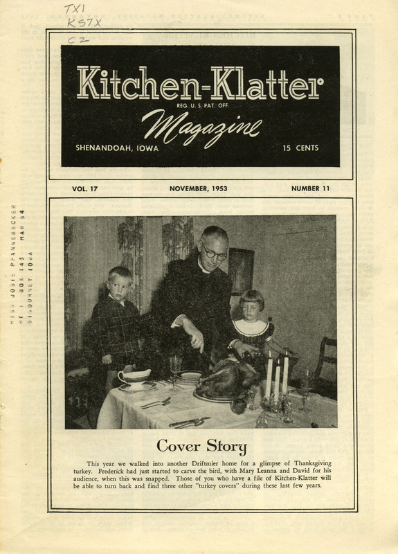 Kitchen-Klatter began as a half-hour radio show with Leanna Driftmier sharing household tips, recipes, and childrearing advice among other topics. The radio show aired from 1926 to 1986, making it the longest-running homemaker program in the history of radio. Kitchen-Klatter magazine was issued monthly from 1936 to 1986 and at one point had a circulation of 150,000. (Issues for 1952 are v. 17, and issues for 1954 are v. 18. Issues for 1953 are being called v. 17/18 since they are marked as v. 18, n. 01; v. 17, n. 02; v. 18, n. 3; v. 17, n. 04-12.)