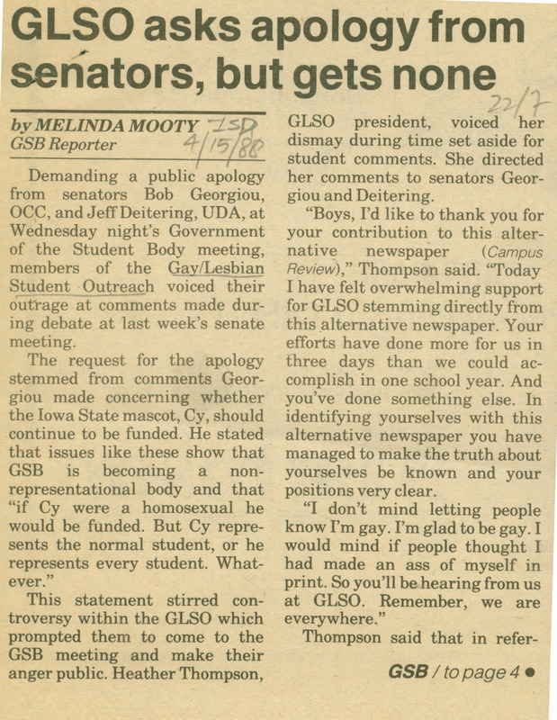 Iowa State Daily article discussing how the student government debate brought forward anti-LGBT sentiment at Iowa State University and how the LGBT community should receive an apology from the student body government.