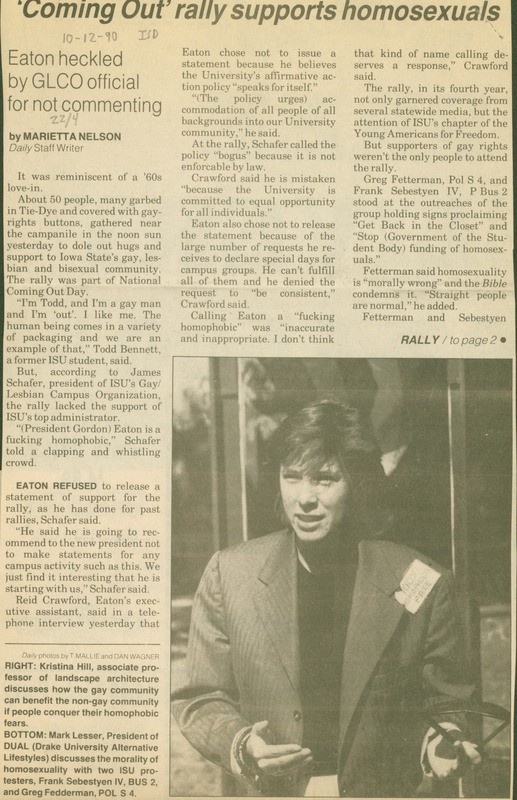 Iowa State Daily article discussing minority rallies that occurred where LGBT+ topics were  discussed.