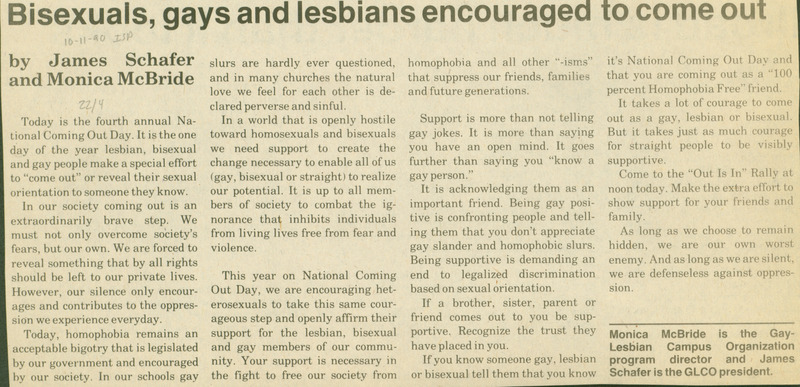 Iowa State article discussing how members of the LGBT+ community are encouraged to "come out" in honor of national coming out day.