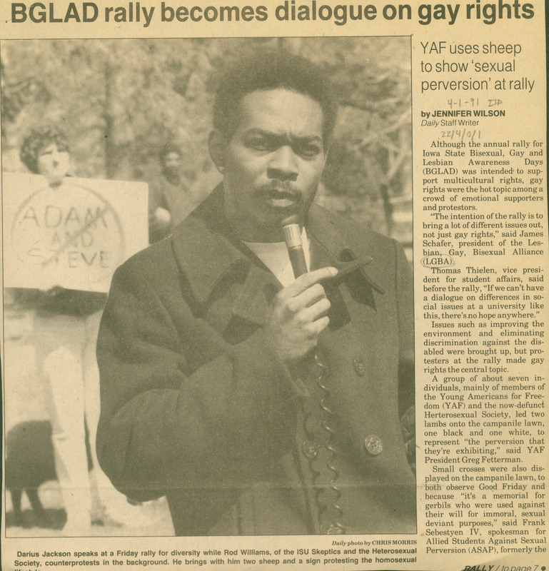 Iowa State Daily article discussing a  BGLAD rally becoming a conversation on gay rights.