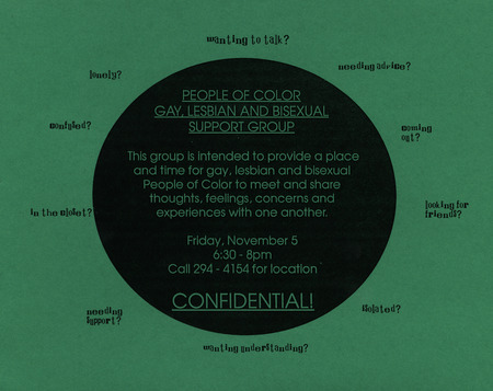 Flier promoting an LGBT People of Color Support group for students on Iowa State University campus.
