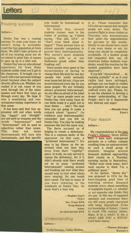 Iowa State Daily article discussing  how Denim Day was a rousing success. It was an act of activism, that provided visibility to LGBT+ issues.