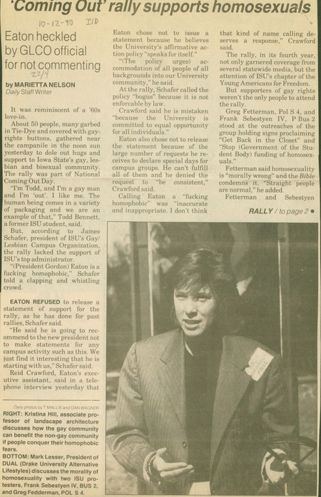 Iowa State Daily article discussing minority rallies that occurred where LGBT+ topics were  discussed.