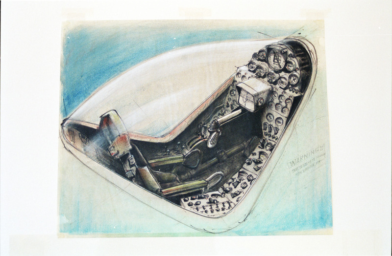 Aircraft cockpit conceptual drawing.