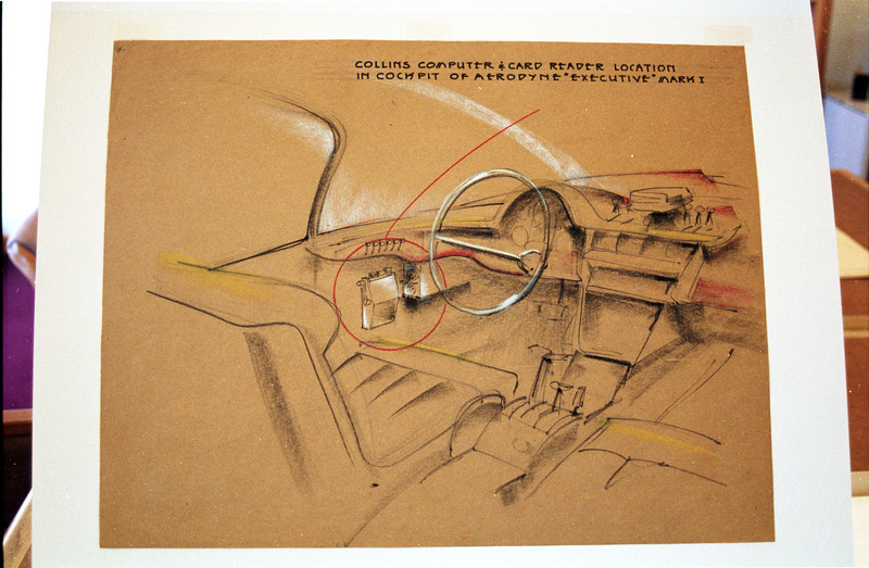 Collins Computer & Card Reader Location in Cockpit of Aerodyne Executive Mark I conceptual drawing. Paper.