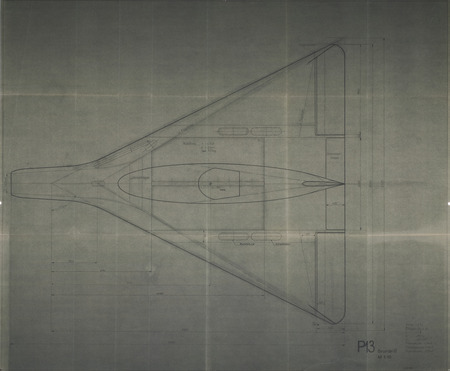 Aerial view blueprint drawing of the P13 aircraft.